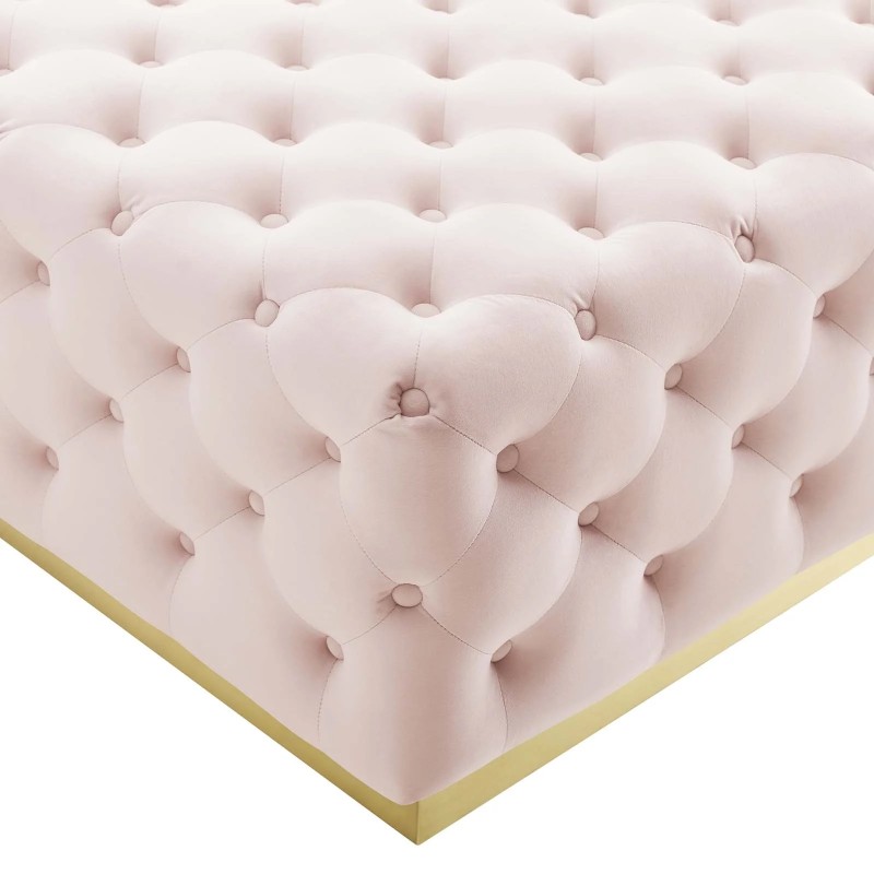 Ensconce Tufted Performance Velvet Square Ottoman in Pink