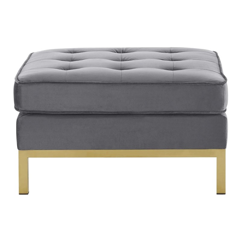 Loft Gold Stainless Steel Leg Performance Velvet Ottoman in Gold Gray