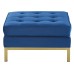 Loft Gold Stainless Steel Leg Performance Velvet Ottoman in Gold Navy