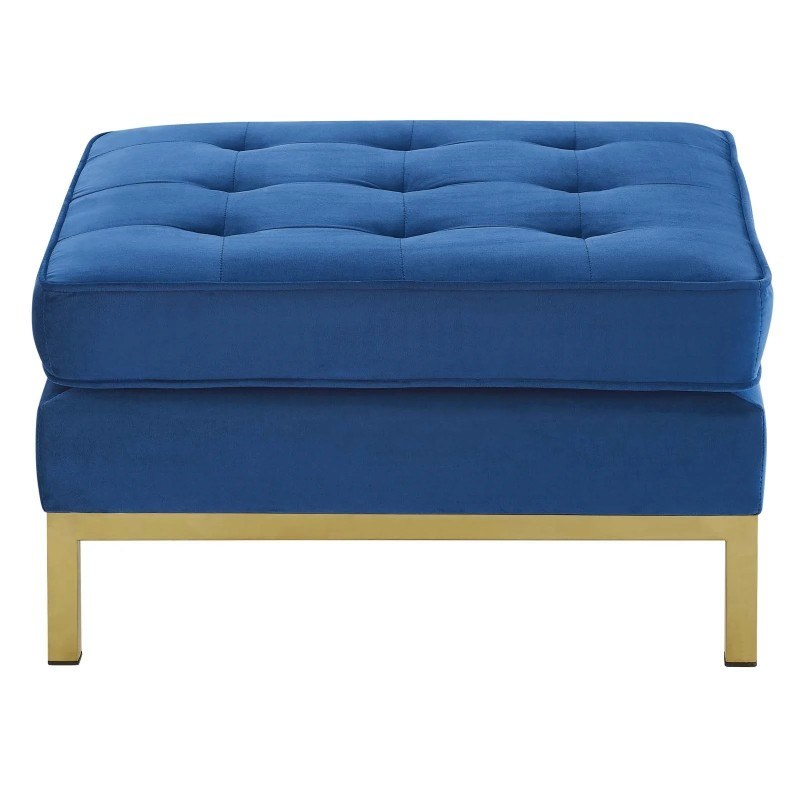 Loft Gold Stainless Steel Leg Performance Velvet Ottoman in Gold Navy