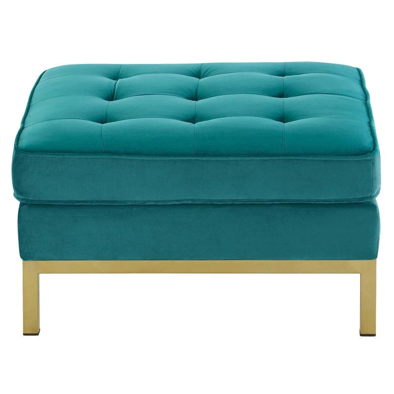 Loft Gold Stainless Steel Leg Performance Velvet Ottoman in Gold Teal