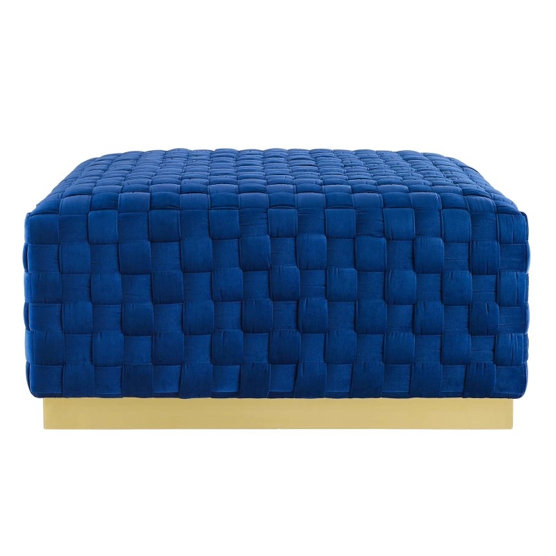 Florence Square Performance Velvet Ottoman in Navy