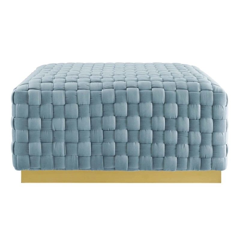 Florence Square Performance Velvet Ottoman in Light Blue