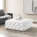 Amour Tufted Button Large Square Faux Leather Ottoman in White