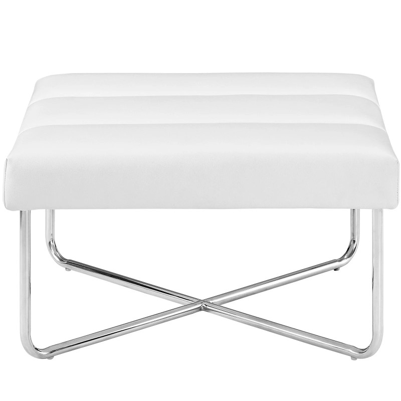 Reach Upholstered Vinyl Ottoman in White