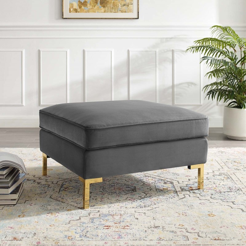 Ardent Performance Velvet Ottoman in Gray