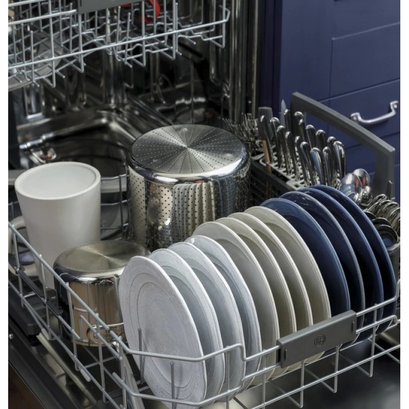 GE Top Control with Stainless Steel Interior Dishwasher with Sanitize Cycle & Dry Boost with Fan Assist