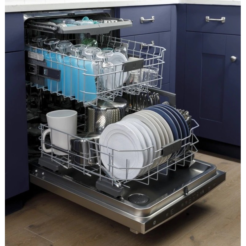 GE Top Control with Stainless Steel Interior Dishwasher with Sanitize Cycle & Dry Boost with Fan Assist