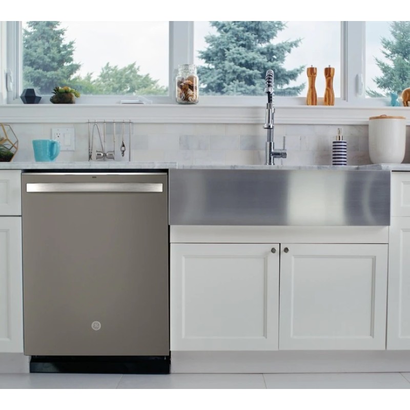 GE Top Control with Stainless Steel Interior Dishwasher with Sanitize Cycle & Dry Boost with Fan Assist