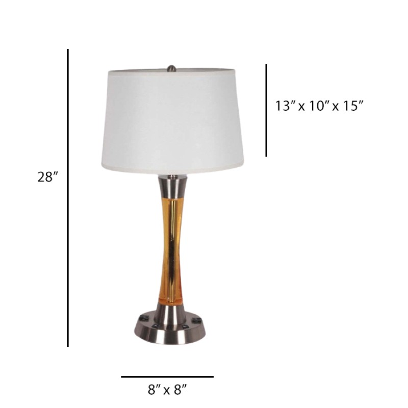 Brushed Nickel Desk Lamp with 2 Outlets & 2 USB Ports – 28” Height