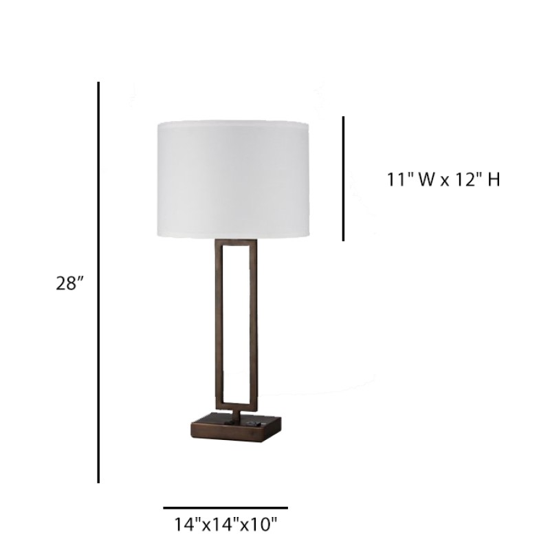 Bronze Single Table Lamp with White Fabric Shade – E26 Socket, 28" Height