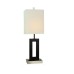 Double Table Lamp – Brushed Nickel Metal with White Line Fabric Shade