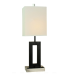 Double Table Lamp – Brushed Nickel Metal with White Line Fabric Shade
