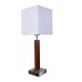 Wood Veneer Table Lamp with Metal Accents – White Fabric Shade