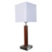Wood Veneer Table Lamp with Metal Accents – White Fabric Shade