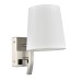 Brushed Nickel Wall Lamp with Outlet – White Fabric Shade Hardwired Wall Light