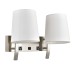 Brushed Nickel Wall Lamp with Dual Outlets – Double E26 Wall Light with White Fabric Shades