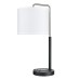 Brushed Nickel Table Lamp with Matte Black Finish – Qi Wireless Charger, USB & Single Outlet, White Fabric Shade