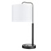 Brushed Nickel Table Lamp with Matte Black Finish – 100W, USB & Single Outlet, White Fabric Shade