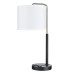 Brushed Nickel Table Lamp with Matte Black Finish – Qi Wireless Charger, USB & Dual Outlets, White Fabric Shade