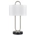 Brushed Nickel Table Lamp with Matte Black Finish – Dual Outlets, White Fabric Shade