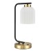 Brushed Brass and Matte Black Table Lamp with Frosted Stripe Glass Shade – 60W E26 (Model TL-031-LG)