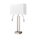 Brushed Nickel Table Lamp – 60W, White Fabric Shade, Dual Outlets