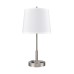 Brushed Nickel Table Lamp – 60W, White Fabric Shade, Dual Outlets