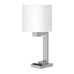 Brushed Nickel Table Lamp with Ebony Wood Accents – Dual Outlets, White Fabric Shade