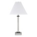 Brushed Nickel Table Lamp with Ebony Wood Accents – 60W, USB & Dual Outlets, White Fabric Shade