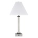 Brushed Nickel Table Lamp with Ebony Wood Accents – 100W, USB and Outlet, White Fabric Shade