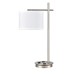 Brushed Nickel Table Lamp with Dual Outlets – 60W, White Fabric Shade