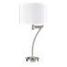 Brushed Nickel Table Lamp – Dual 60W E26, White Fabric Shade, Dual Outlets