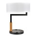 Matte Black & Medium Wood Table Lamp with Dual USB Ports and Outlets – 20" Modern Bedside Lamp