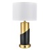 Satin Brass and Matte Black Table Lamp with White Fabric Shade – Dual Power Outlets, E26 Socket, 100W