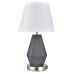 Brushed Nickel and Powder Coated Grey Table Lamp – 100W, White Fabric Shade, Built-in Outlet