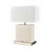 Satin Nickel Table Lamp with White Fabric Shade and Power Outlet – Dual E26 60W (Model TL-043TL-LG)