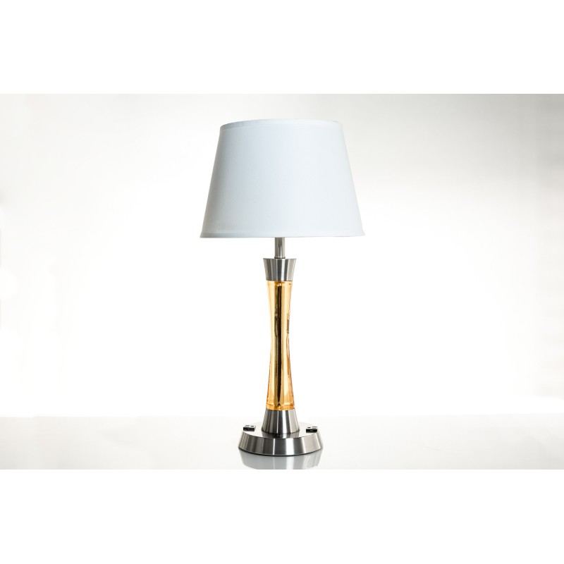 Double Table Lamp with 2 USB Ports & Outlets – Brushed Nickel Steel/Resin