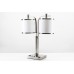 Double Desk Lamp with Acrylic Shade, USB Port & 2 Outlets – White Gloss & Brushed Nickel
