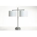 Double Table Lamp with Power Outlets – Brushed Nickel Finish with Fabric Hardback Shades