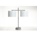 Double Table Lamp with Power Outlets – Brushed Nickel Finish with Fabric Hardback Shades