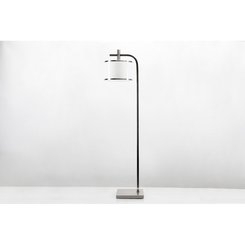 Modern Floor Lamp with Acrylic Shade – White Gloss & Brushed Nickel Finish 60.25" | LOG27097