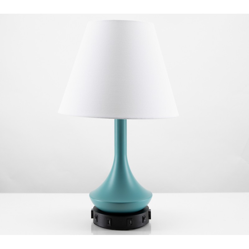 Double Table Lamp with USB & 2 Outlets – Blue Finish with Black Base | HLC03DSB