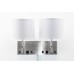 Double Wall Lamp with Power Outlets – Brushed Nickel Wall Sconce with Fabric Shades