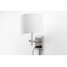 Brushed Nickel Wall Lamp with Power Outlet and Fabric Shade – Plug-In Wall Light