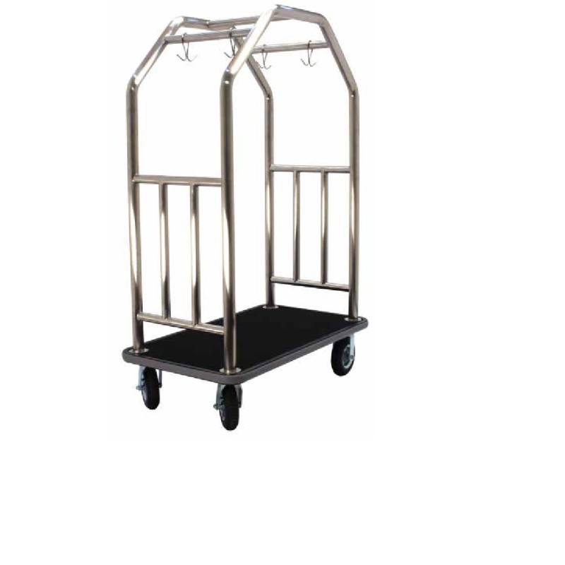 Diamond Series Bellman’s Cart – Brushed Stainless Steel with Black Carpet & Gray Bumper