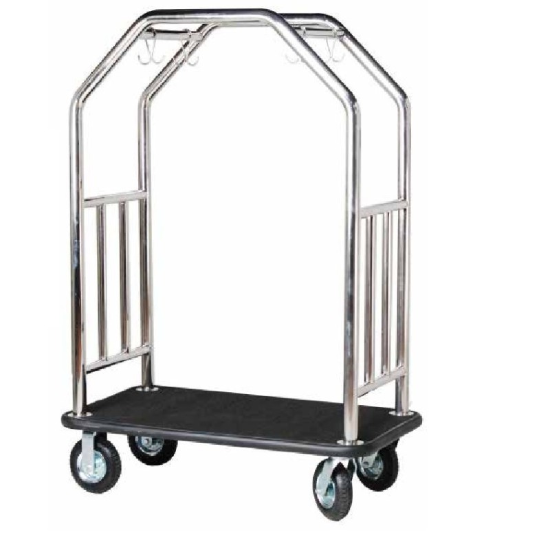 Diamond Series Bellman’s Cart – Stainless Steel with Black Carpet & Black Bumper