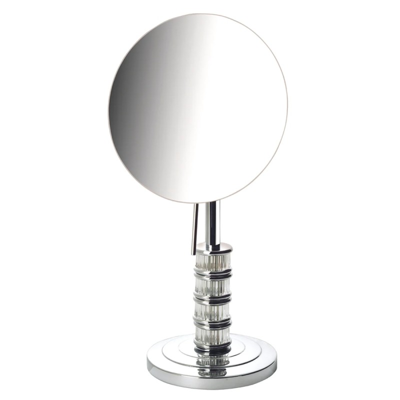 7.5" 5X Table Mirror with Steuben Crystal Pedestal – Chrome Finish, 180° Tilt SN7504C