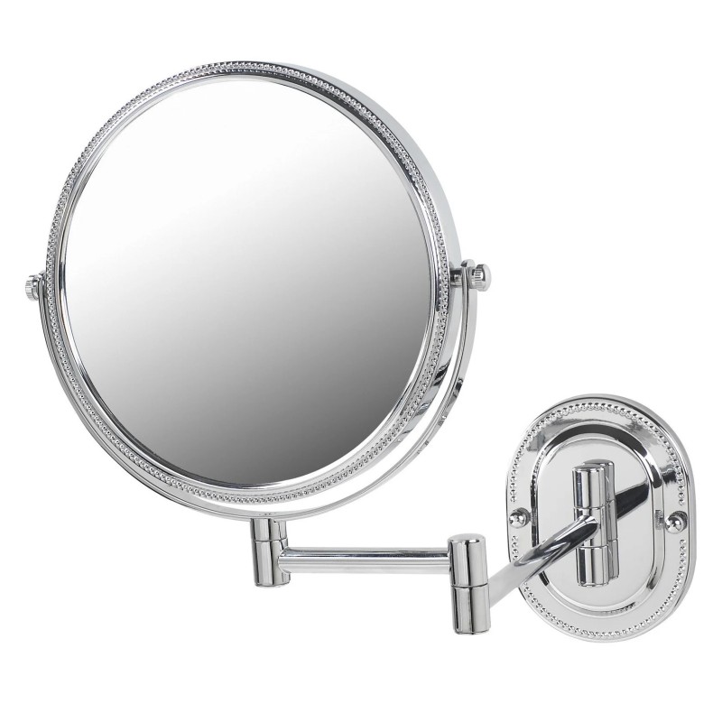 8" 7X-1X Wall-Mounted Mirror – 360° Swivel, Extendable Arm, Beaded Nickel/Chrome