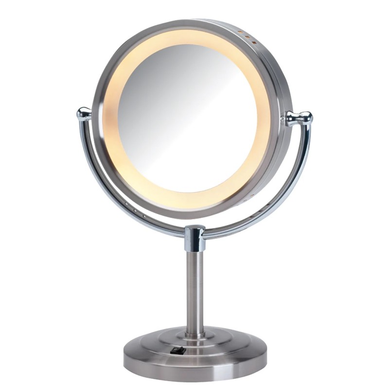 8.5" 5X-1X Lighted Vanity Mirror – Nickel Finish, AC Outlet, 15.5” Height